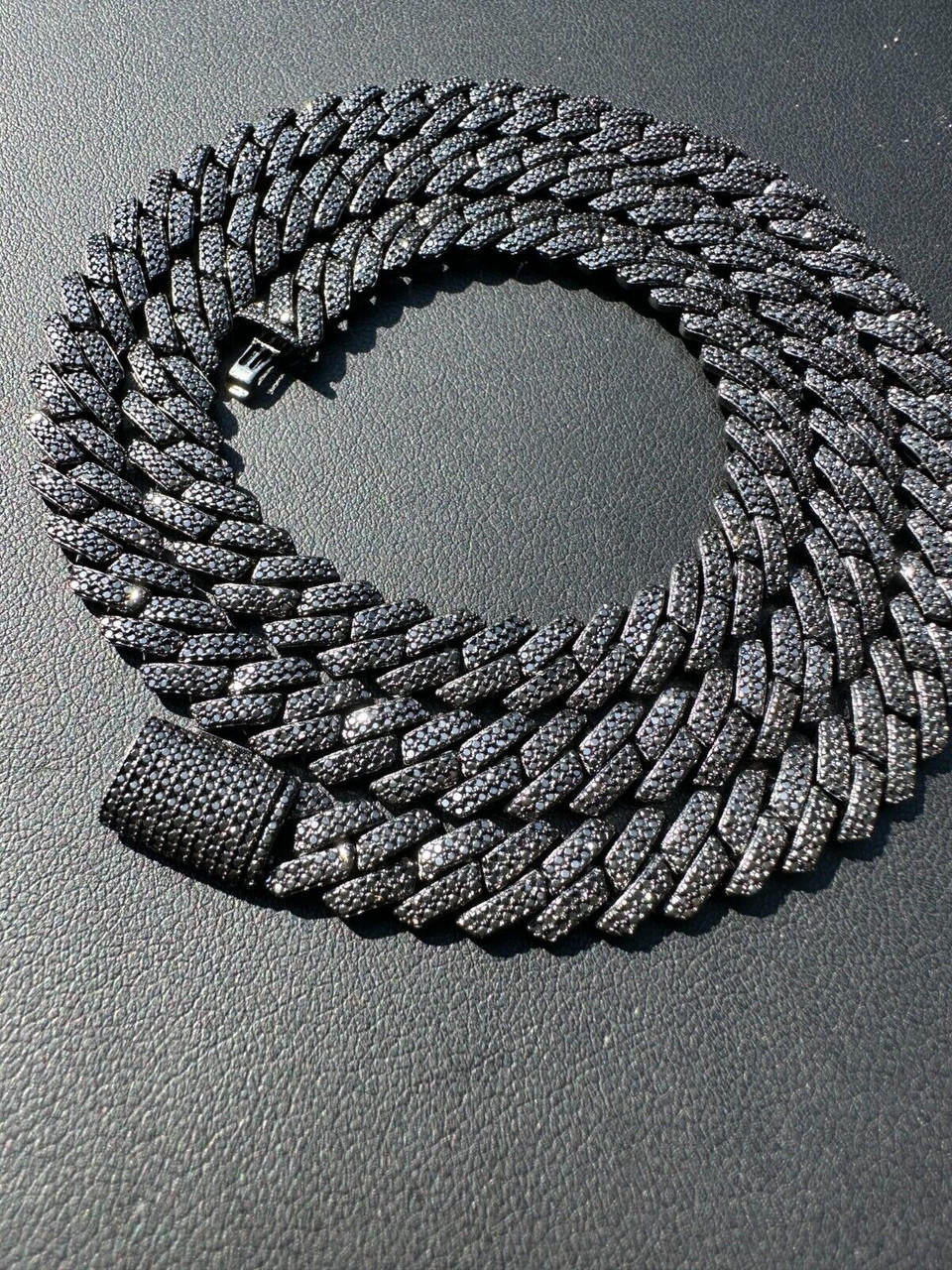 BLACK MOISSANITE 8mm Real Miami Cuban Link Prong Chain Iced Black Rhodium Over 925 Silver Necklace