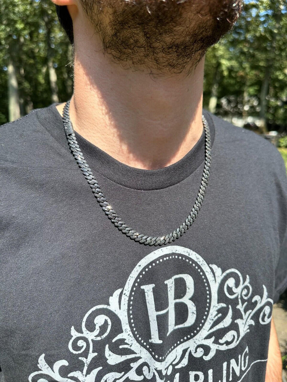 BLACK MOISSANITE 8mm Real Miami Cuban Link Prong Chain Iced Black Rhodium Over 925 Silver Necklace