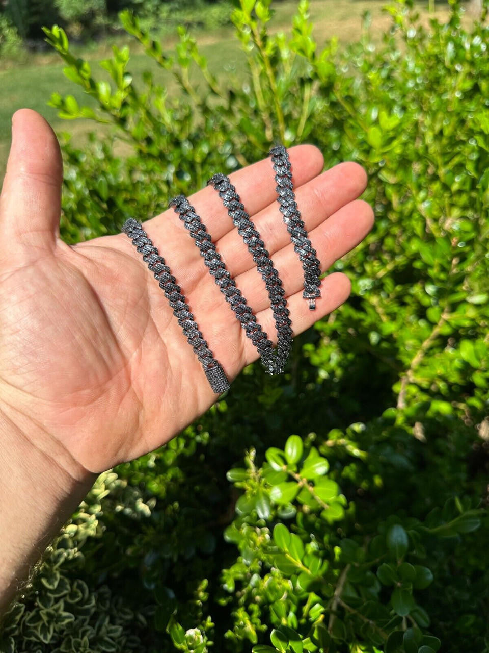 BLACK MOISSANITE 8mm Real Miami Cuban Link Prong Chain Iced Black Rhodium Over 925 Silver Necklace