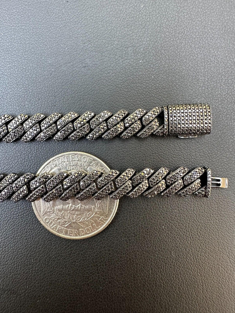 BLACK MOISSANITE 8mm Real Miami Cuban Link Prong Chain Iced Black Rhodium Over 925 Silver Necklace