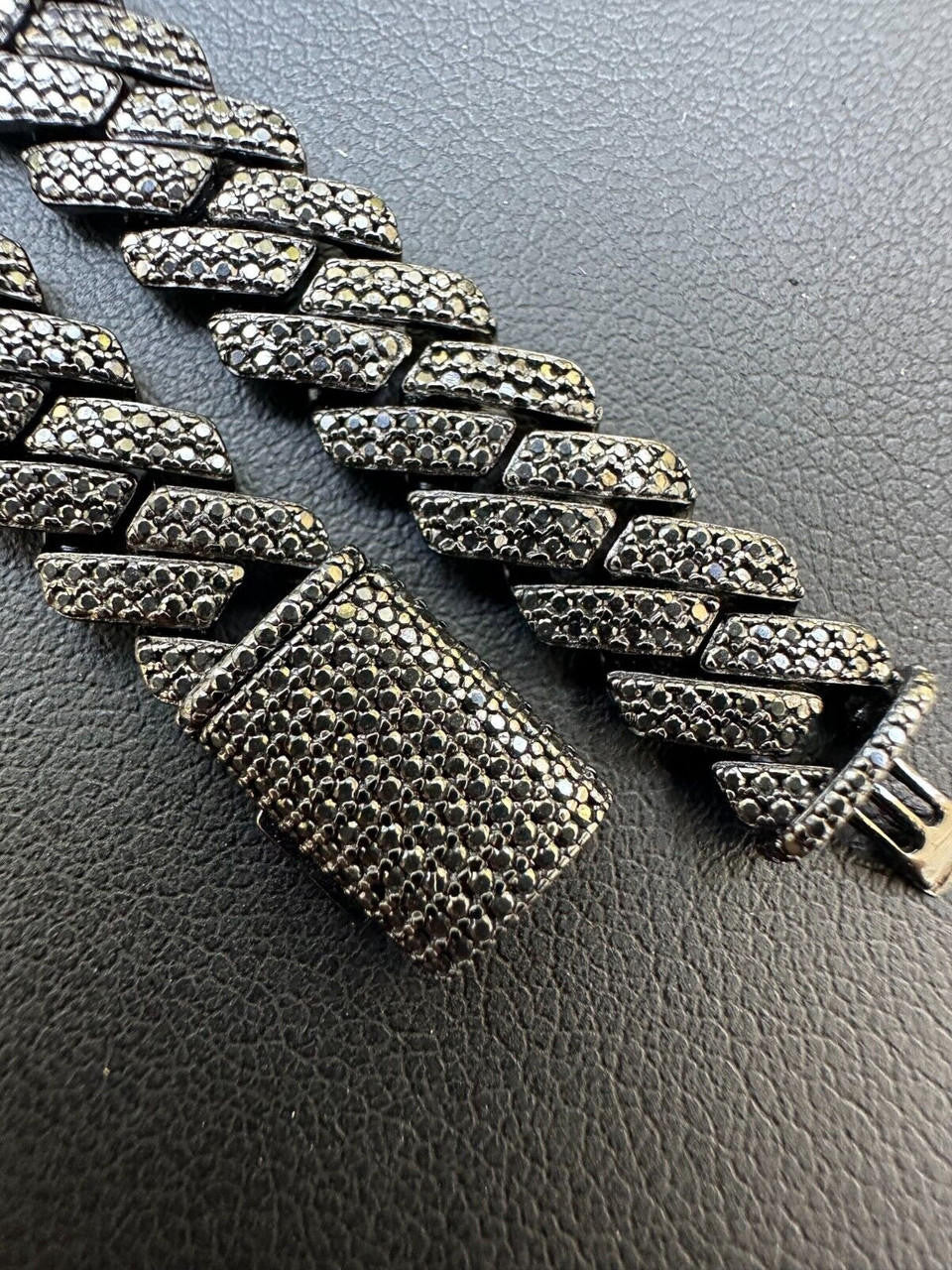 BLACK MOISSANITE 8mm Real Miami Cuban Link Prong Chain Iced Black Rhodium Over 925 Silver Necklace
