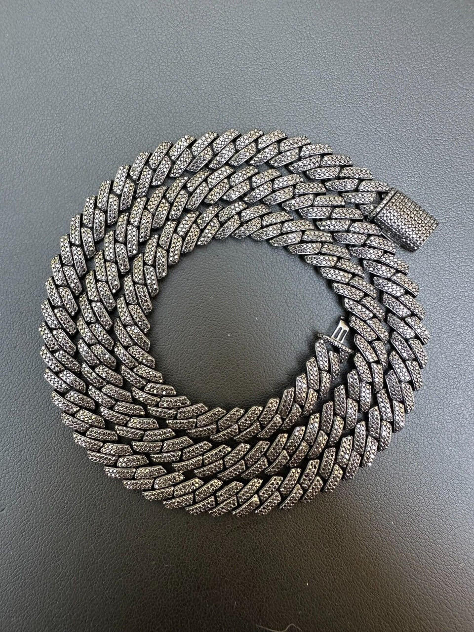 BLACK MOISSANITE 8mm Real Miami Cuban Link Prong Chain Iced Black Rhodium Over 925 Silver Necklace