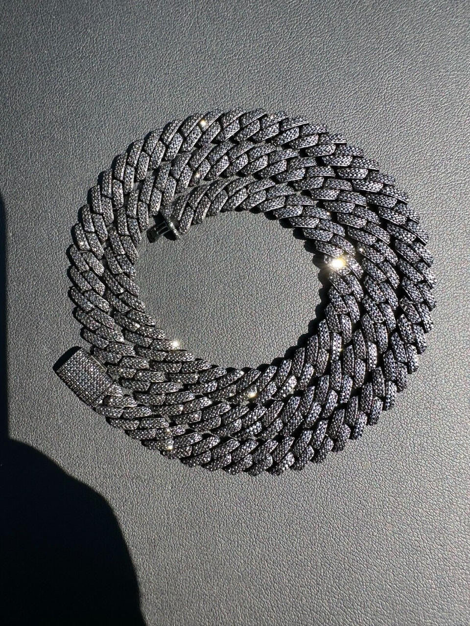 BLACK MOISSANITE 8mm Real Miami Cuban Link Prong Chain Iced Black Rhodium Over 925 Silver Necklace