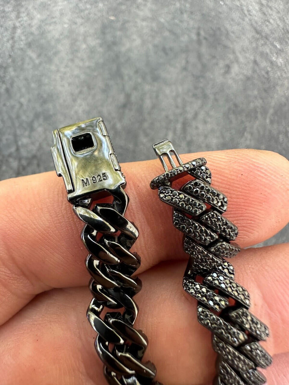 BLACK MOISSANITE 8mm Real Miami Cuban Link Prong Chain Iced Black Rhodium Over 925 Silver Necklace