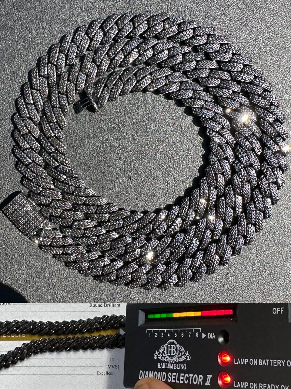 BLACK MOISSANITE 8mm Real Miami Cuban Link Prong Chain Iced Black Rhodium Over 925 Silver Necklace