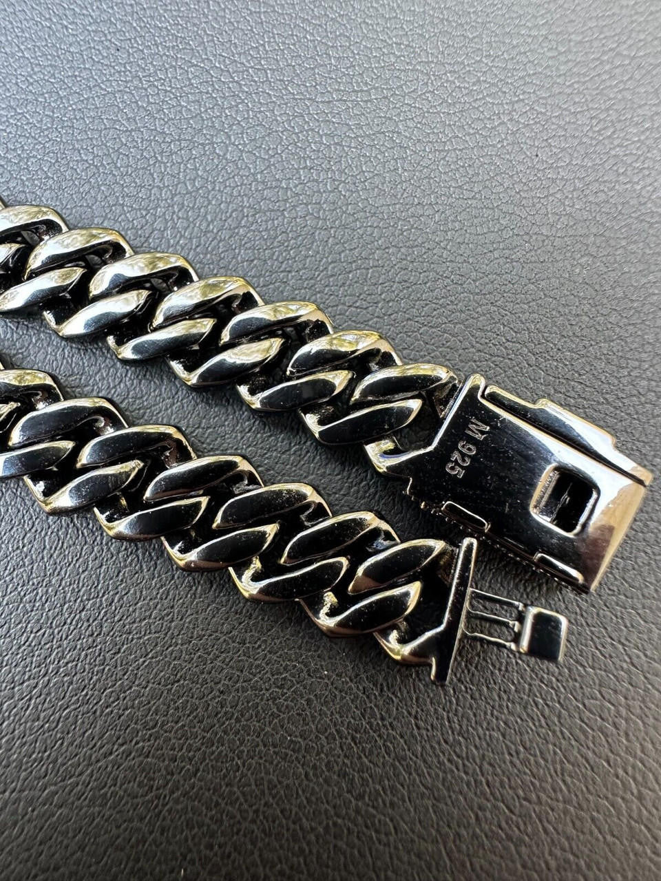 BLACK MOISSANITE 8mm Real Miami Cuban Link Prong Chain Iced Black Rhodium Over 925 Silver Necklace