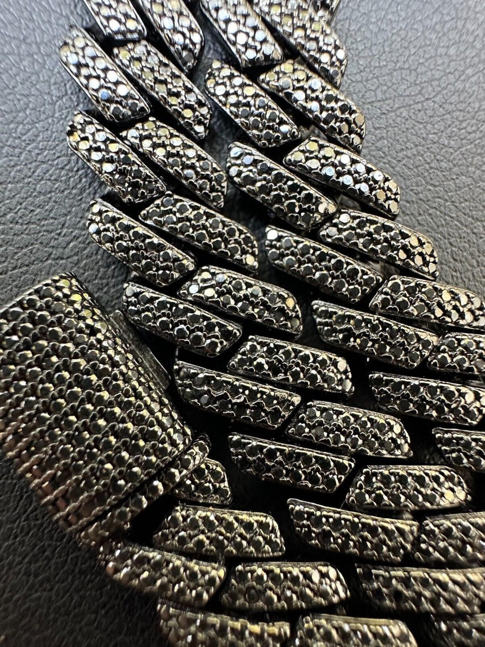 BLACK MOISSANITE 8mm Real Miami Cuban Link Prong Chain Iced Black Rhodium Over 925 Silver Necklace