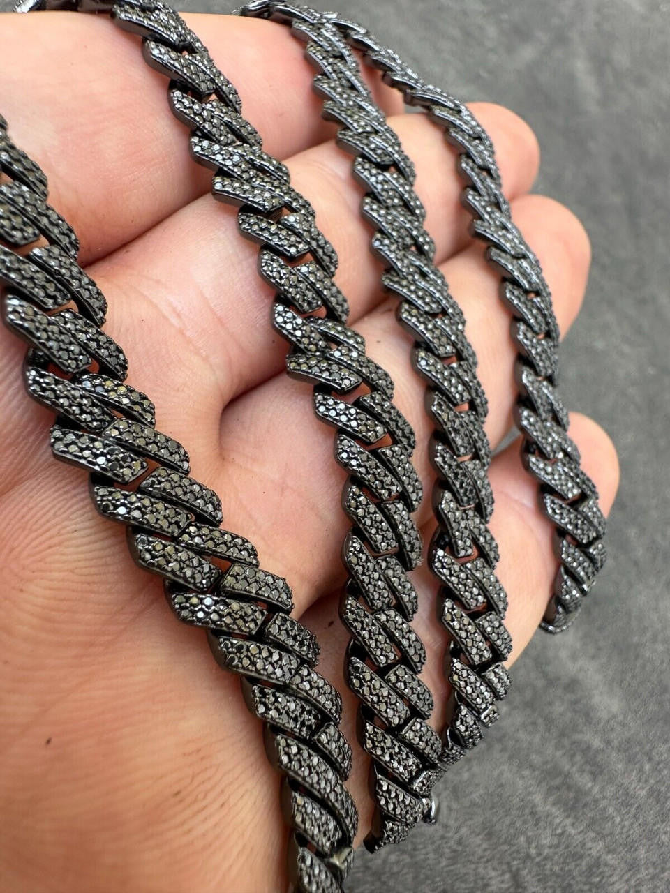 BLACK MOISSANITE 8mm Real Miami Cuban Link Prong Chain Iced Black Rhodium Over 925 Silver Necklace