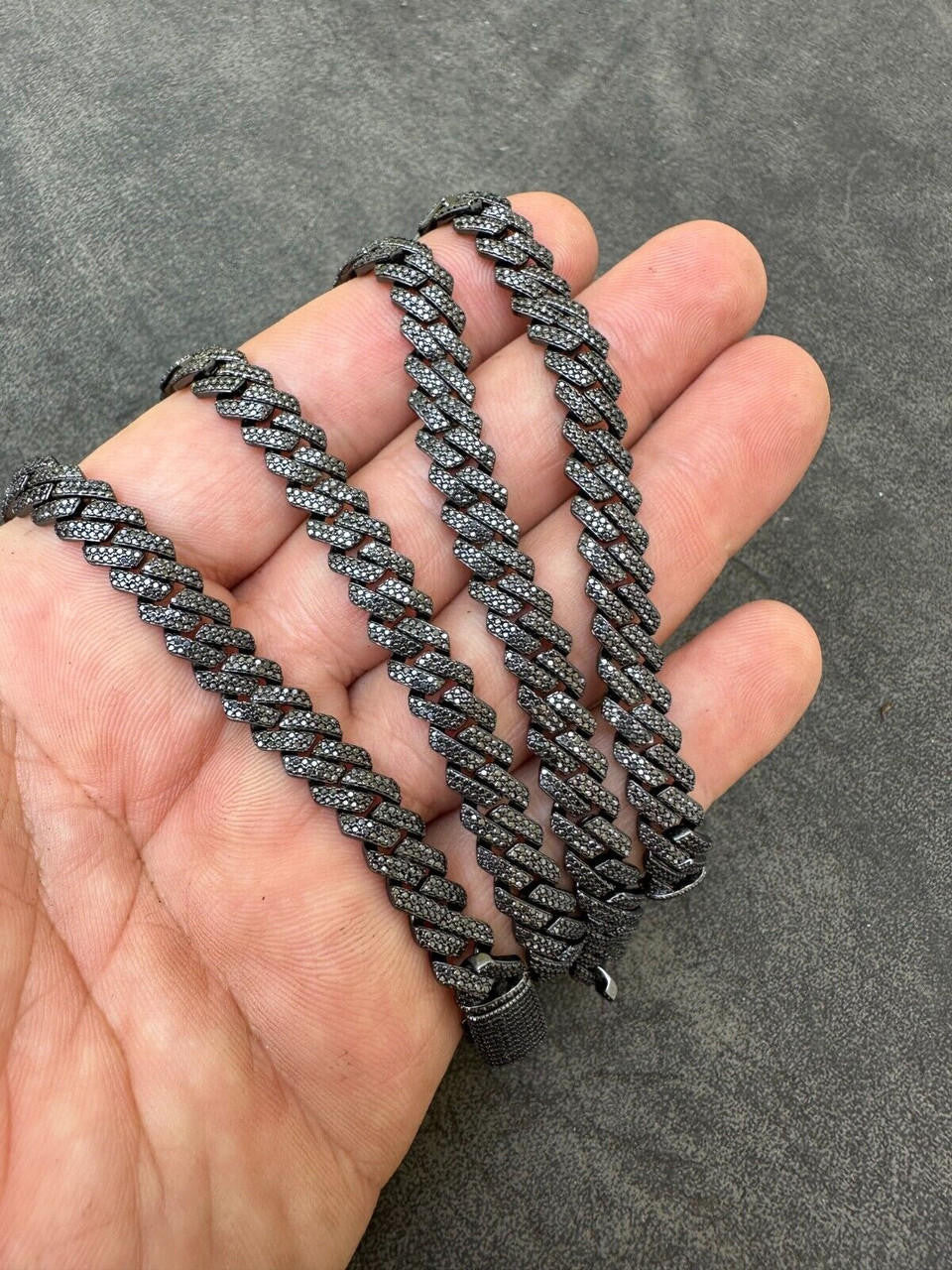 BLACK MOISSANITE 8mm Real Miami Cuban Link Prong Chain Iced Black Rhodium Over 925 Silver Necklace