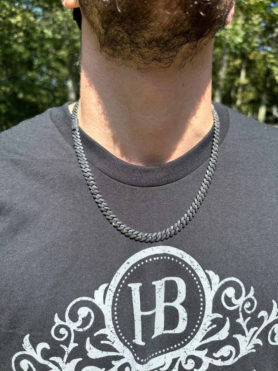 BLACK MOISSANITE 8mm Real Miami Cuban Link Prong Chain Iced Black Rhodium Over 925 Silver Necklace