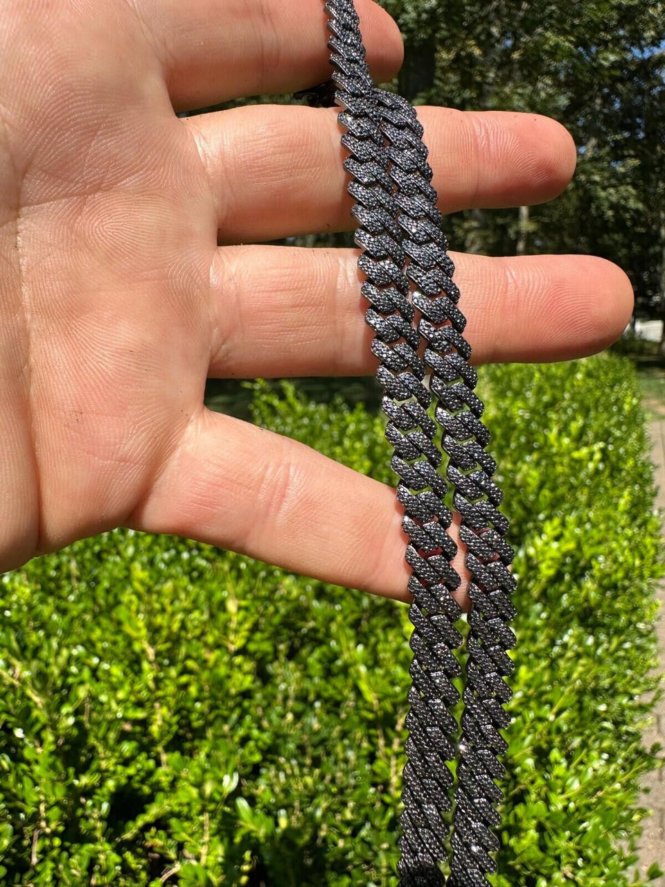 BLACK MOISSANITE 8mm Real Miami Cuban Link Prong Chain Iced Black Rhodium Over 925 Silver Necklace