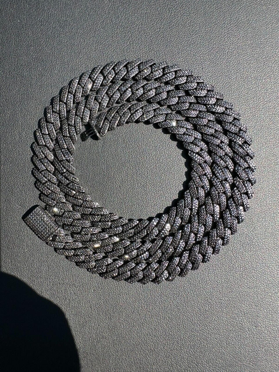 BLACK MOISSANITE 8mm Real Miami Cuban Link Prong Chain Iced Black Rhodium Over 925 Silver Necklace