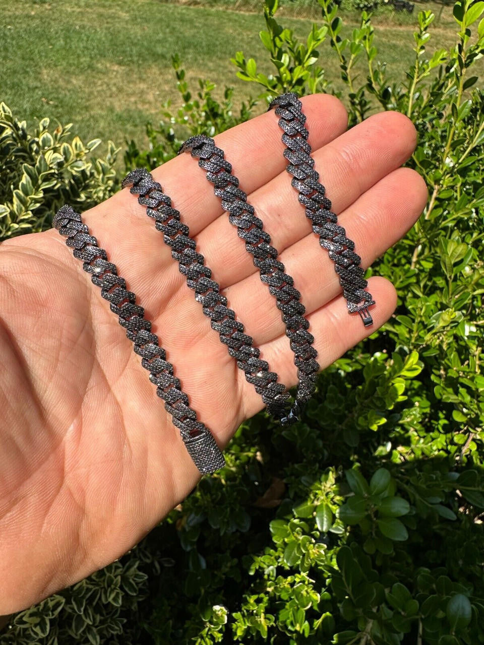 BLACK MOISSANITE 8mm Real Miami Cuban Link Prong Chain Iced Black Rhodium Over 925 Silver Necklace