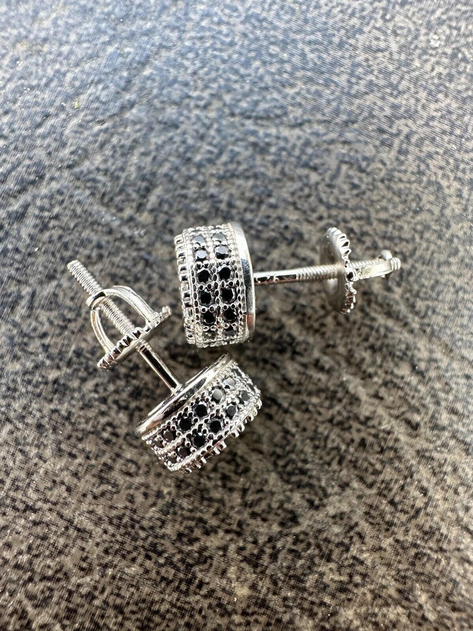 Black MOISSANITE 3D Round Iced Out Earrings - 925 Silver - 8mm