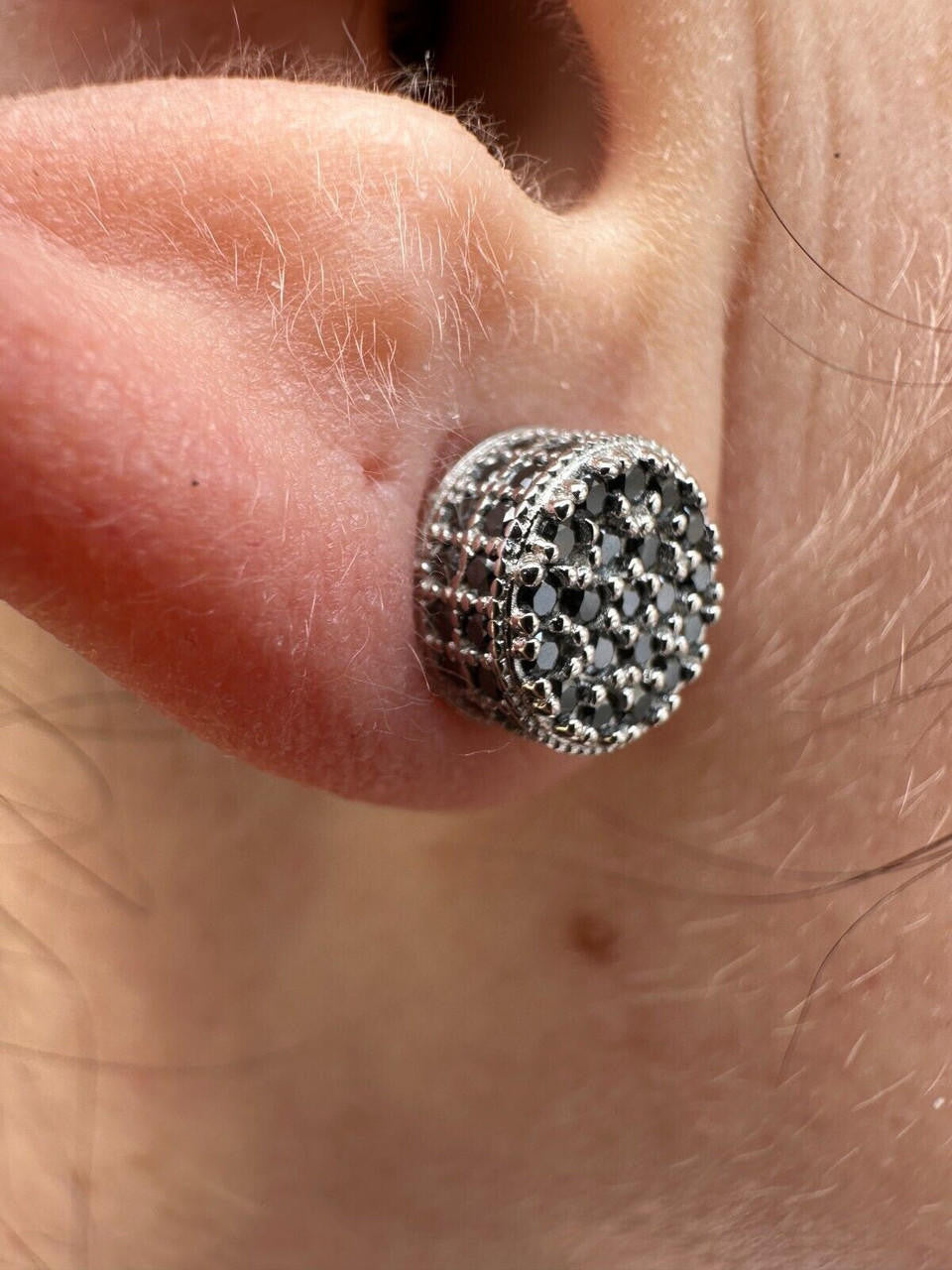 Black MOISSANITE 3D Round Iced Out Earrings - 925 Silver - 8mm