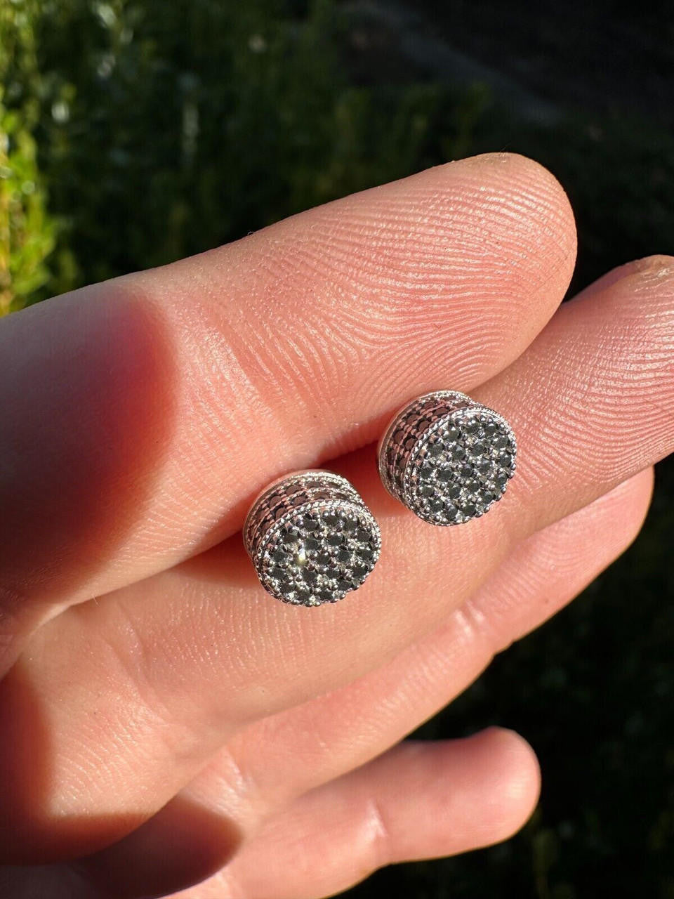 Black MOISSANITE 3D Round Iced Out Earrings - 925 Silver - 8mm