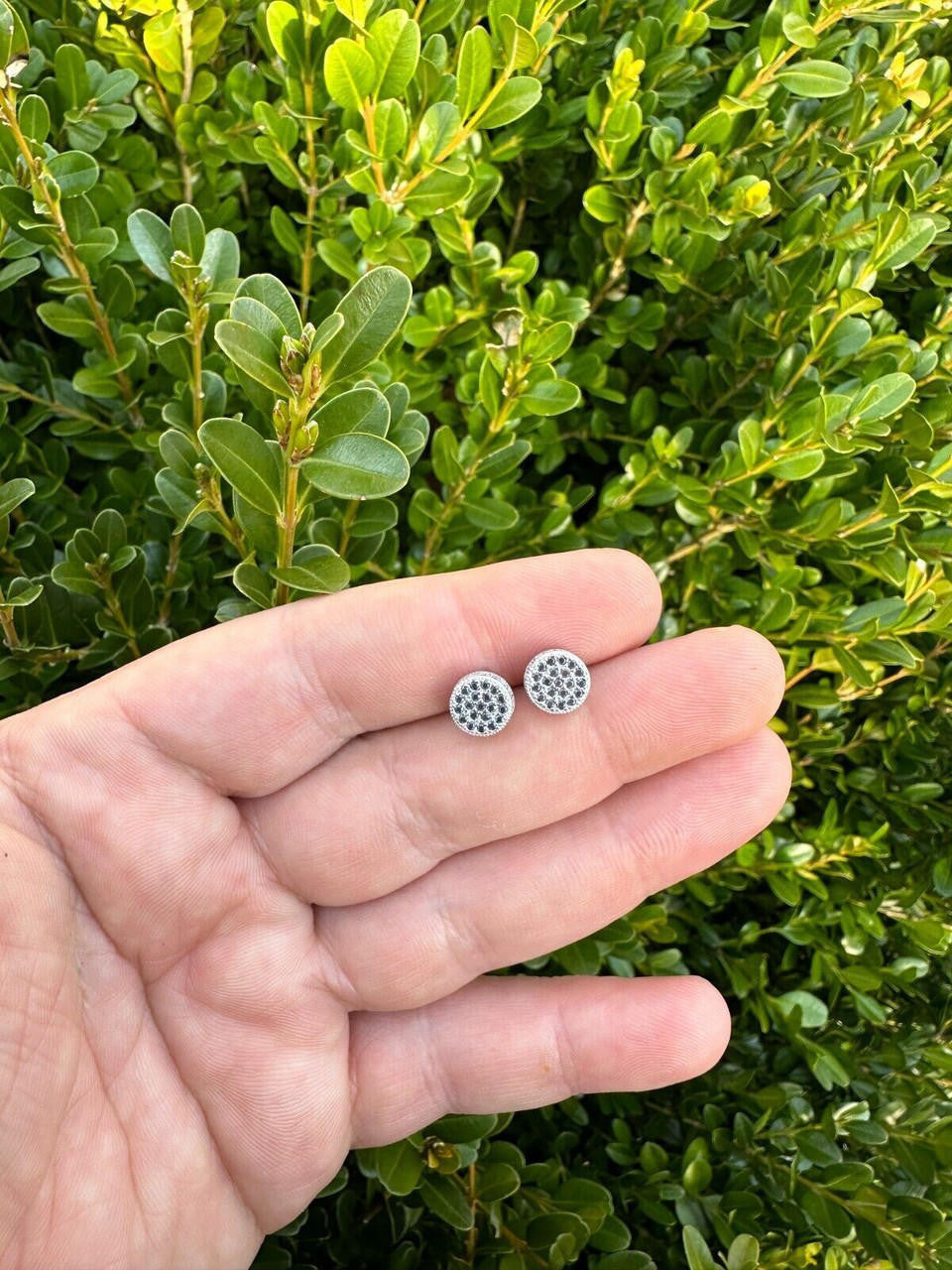 Black MOISSANITE 3D Round Iced Out Earrings - 925 Silver - 8mm