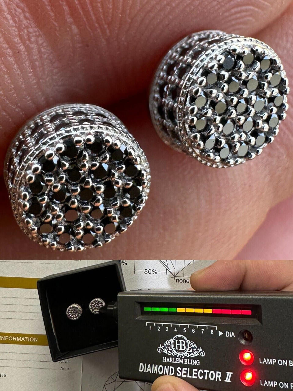 Black MOISSANITE 3D Round Iced Out Earrings - 925 Silver - 8mm