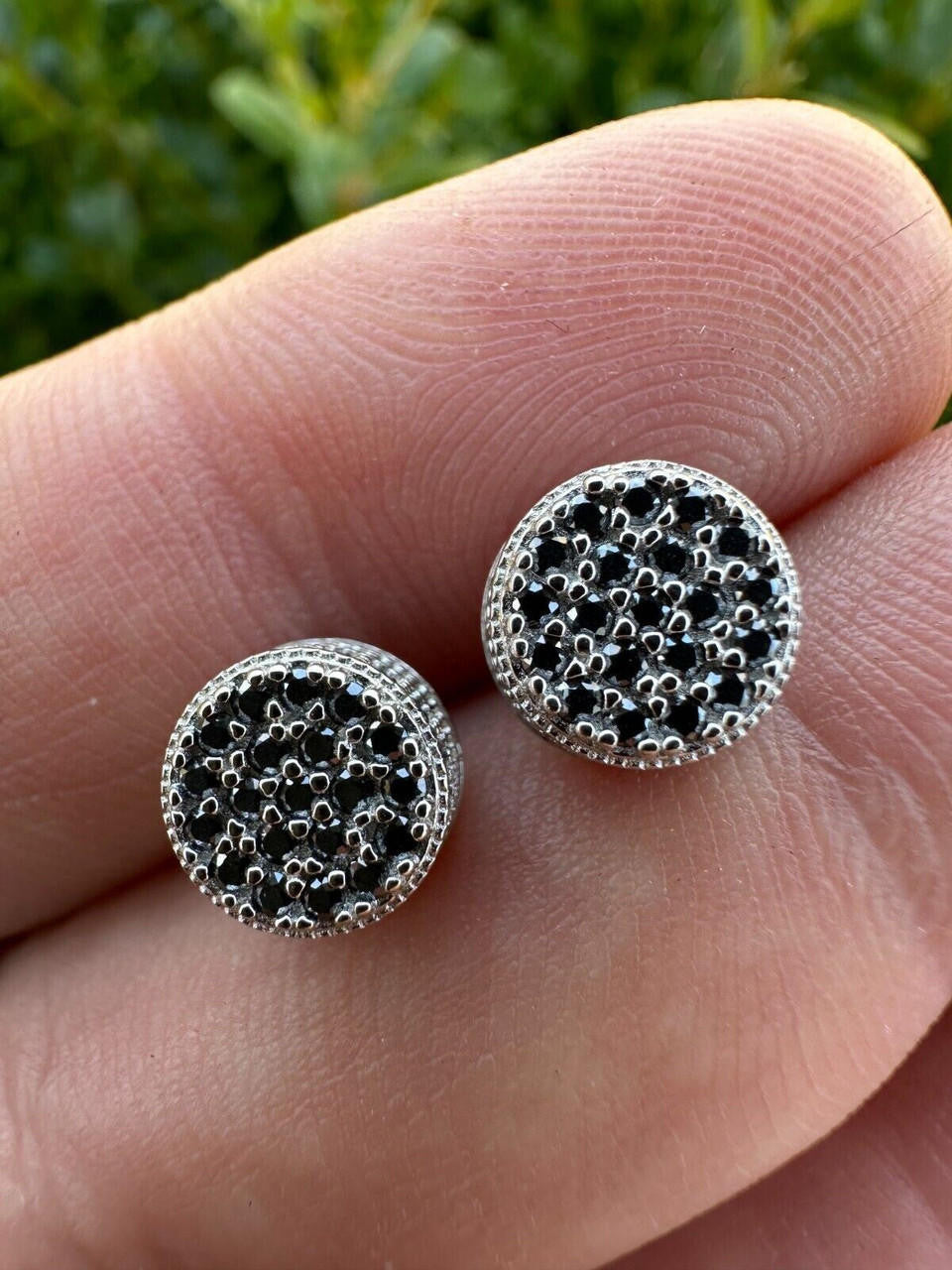 Black MOISSANITE 3D Round Iced Out Earrings - 925 Silver - 8mm