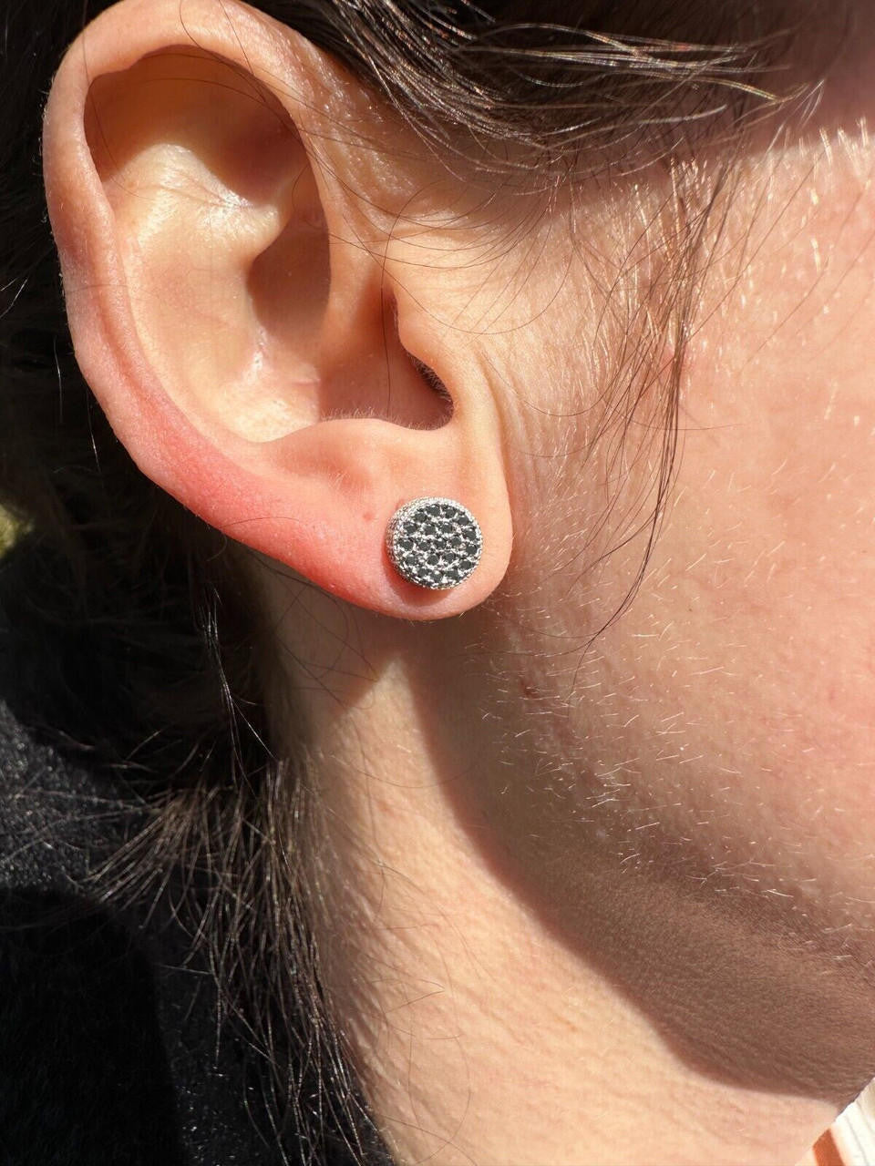 Black MOISSANITE 3D Round Iced Out Earrings - 925 Silver - 8mm