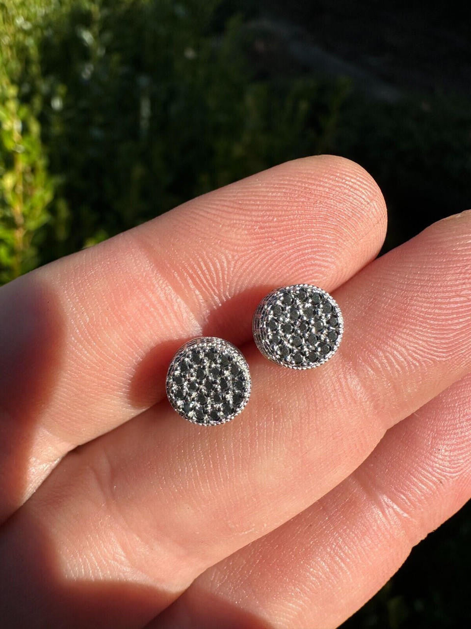 Black MOISSANITE 3D Round Iced Out Earrings - 925 Silver - 8mm