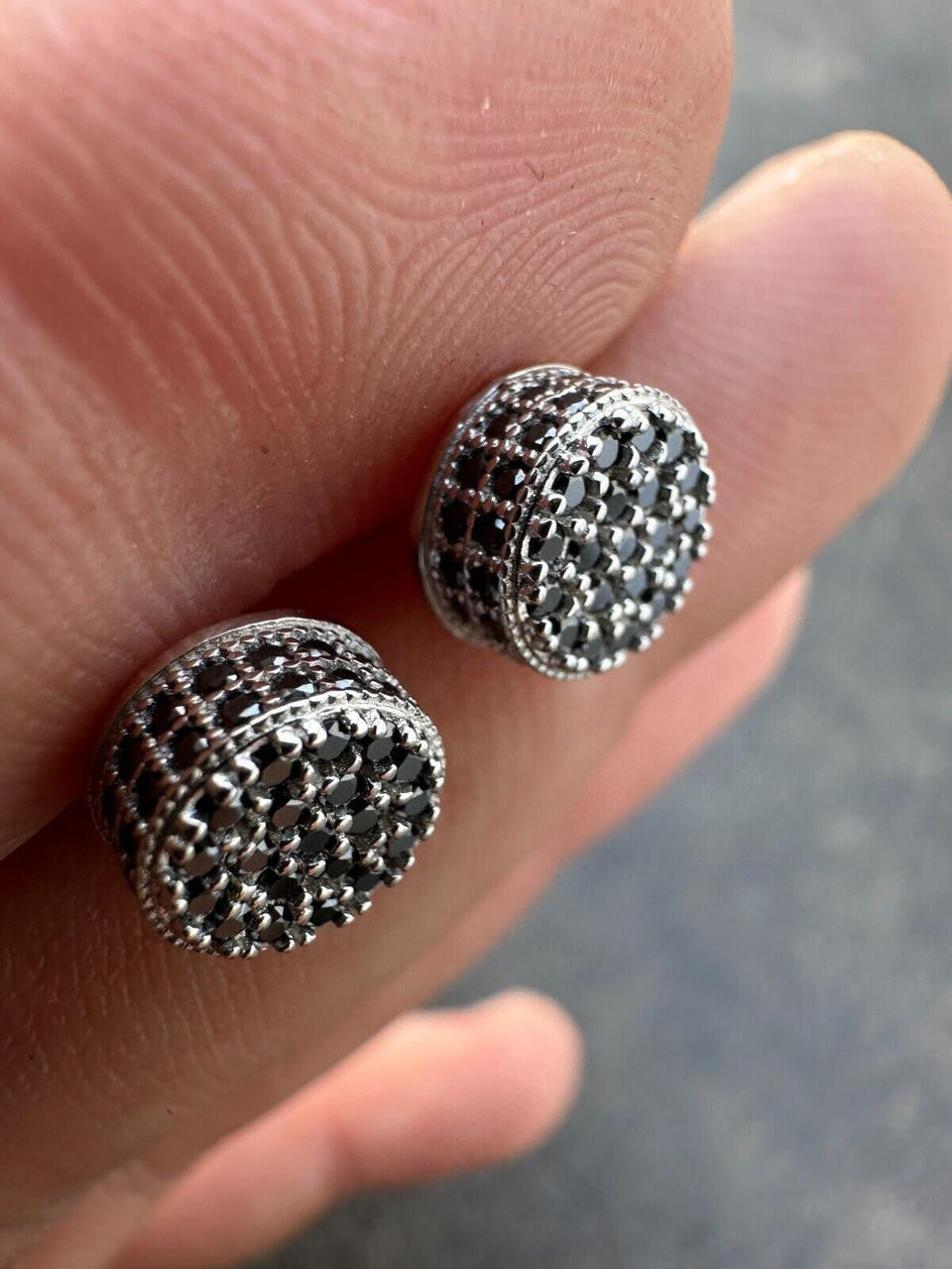 Black MOISSANITE 3D Round Iced Out Earrings - 925 Silver - 8mm