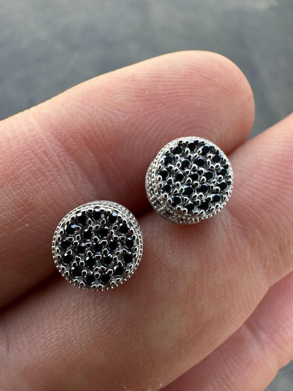 Black MOISSANITE 3D Round Iced Out Earrings - 925 Silver - 8mm