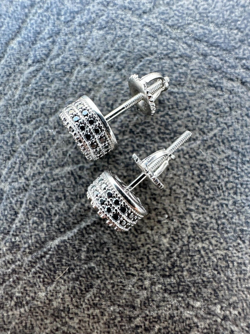 Black MOISSANITE 3D Round Iced Out Earrings - 925 Silver - 8mm