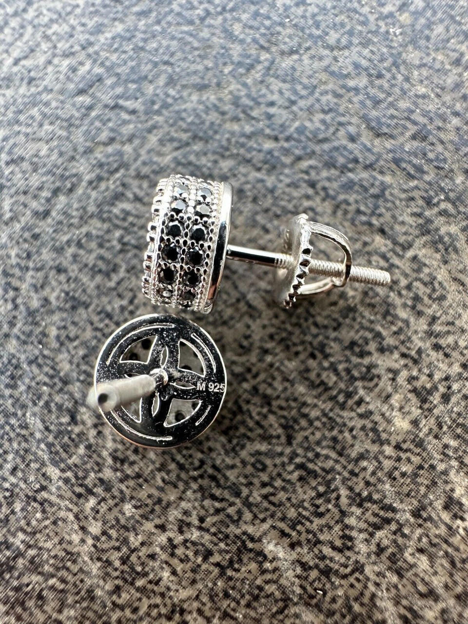 Black MOISSANITE 3D Round Iced Out Earrings - 925 Silver - 8mm
