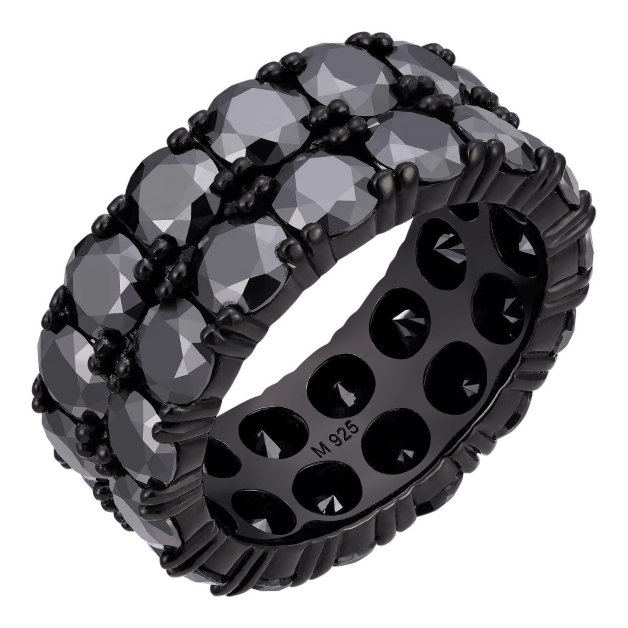 Black MOISSANITE Double Row Eternity Ring - 925 Silver Oxidized Rhodium