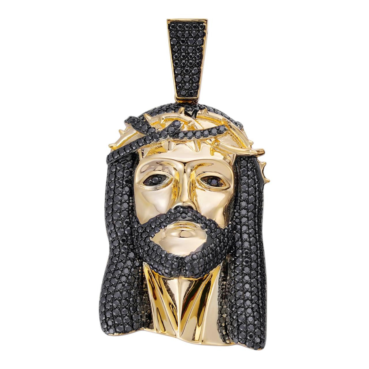 Black MOISSANITE Hip Hop Jesus Pendant - 14k Gold Vermeil 925 Silver - 3 Sizes 1.5"-3.25"