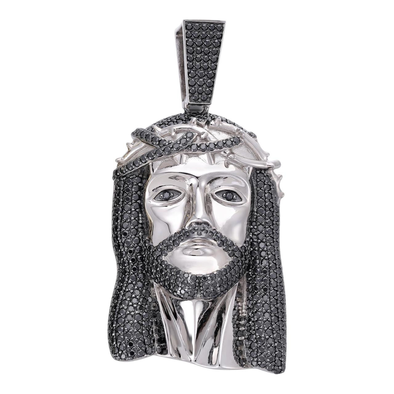 Black MOISSANITE Hip Hop Jesus Pendant - 925 Silver - 3 Sizes 1.5"-3.25"