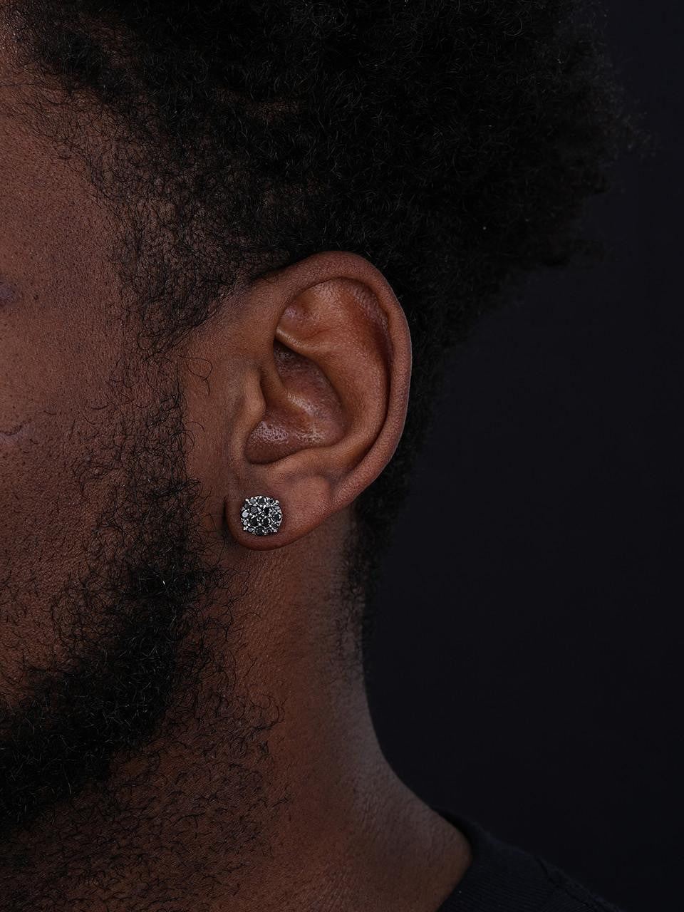 Black MOISSANITE Iced Out Culture Earrings - 925 Silver - 9mm