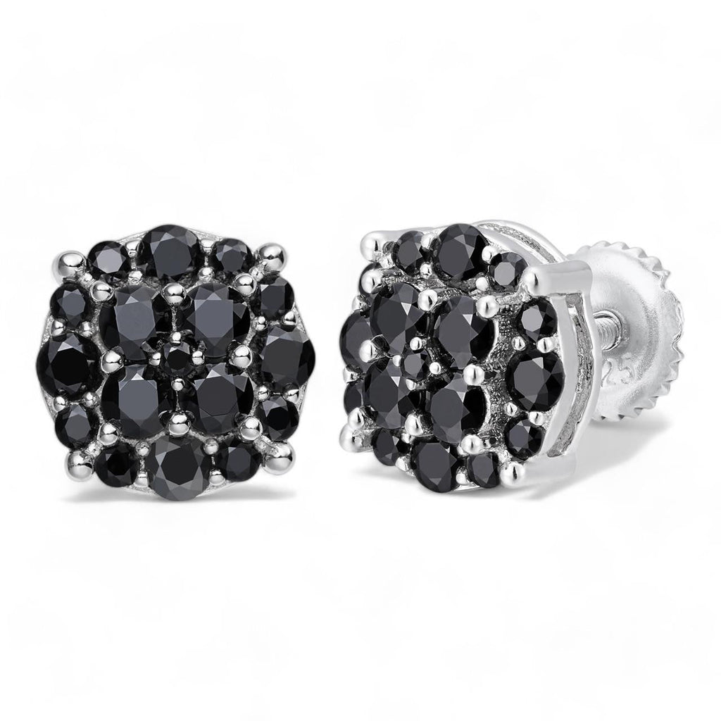 Black MOISSANITE Iced Out Culture Earrings - 925 Silver - 9mm