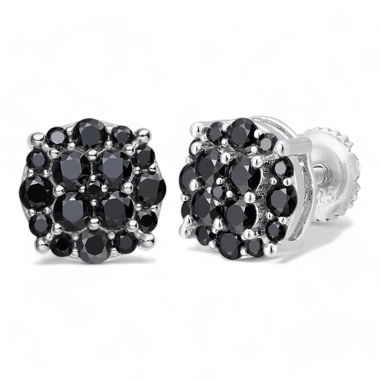 Black MOISSANITE Iced Out Culture Earrings - 925 Silver - 9mm