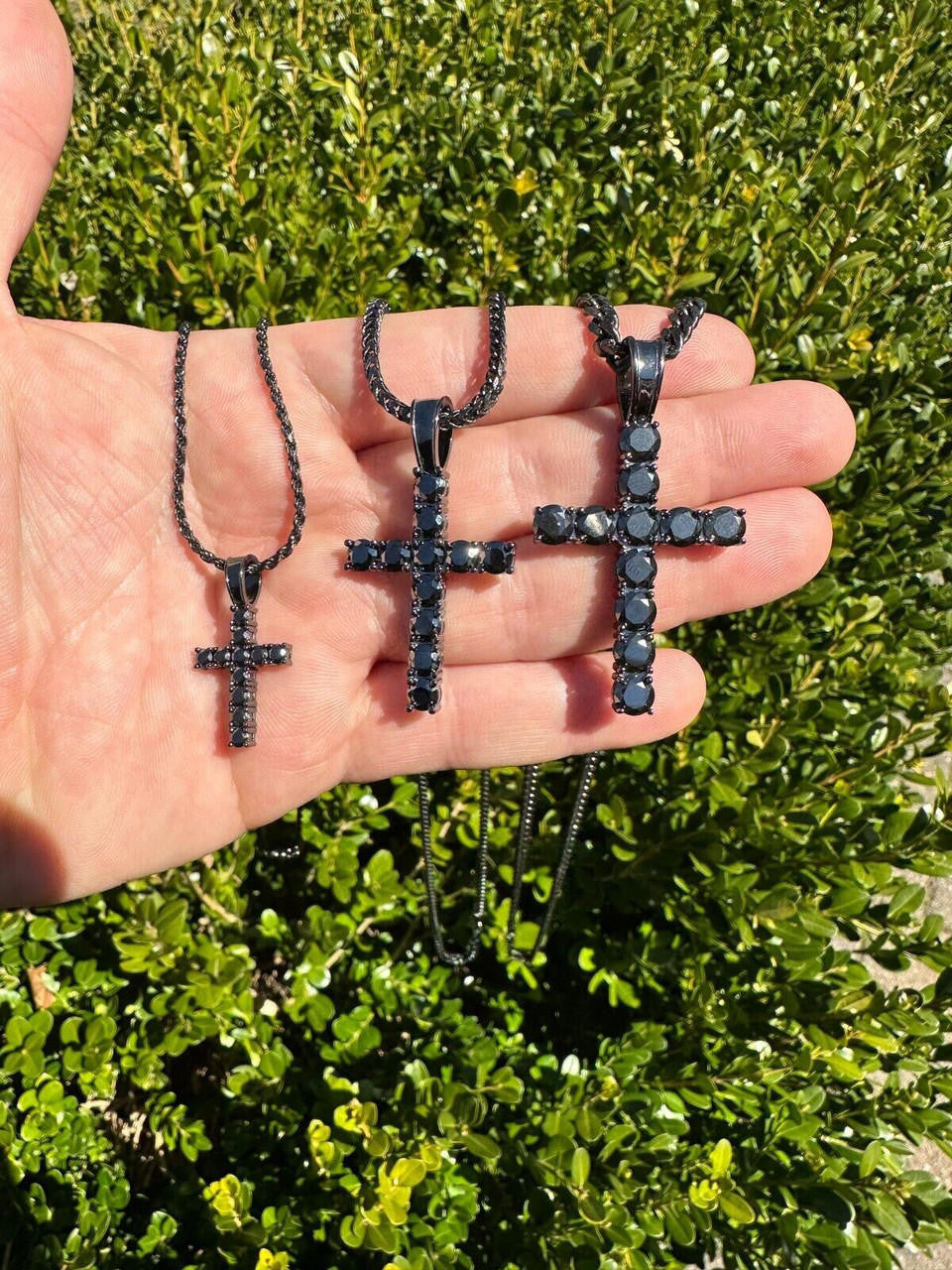 Black MOISSANITE Tennis Cross - Black Rhodium Over 925 Silver - 5 Sizes 0.75"-2.25"