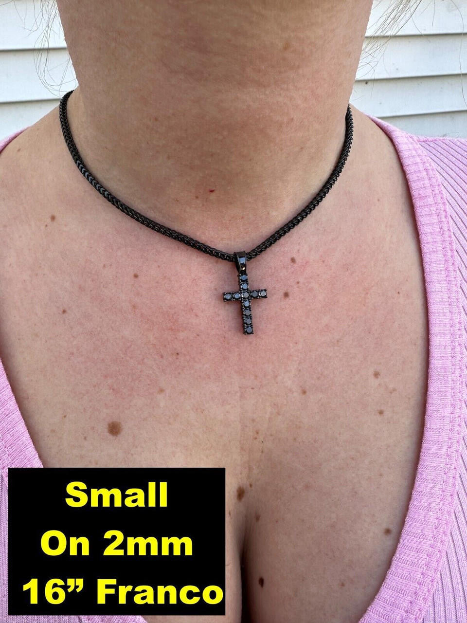 Black MOISSANITE Tennis Cross - Black Rhodium Over 925 Silver - 5 Sizes 0.75"-2.25"