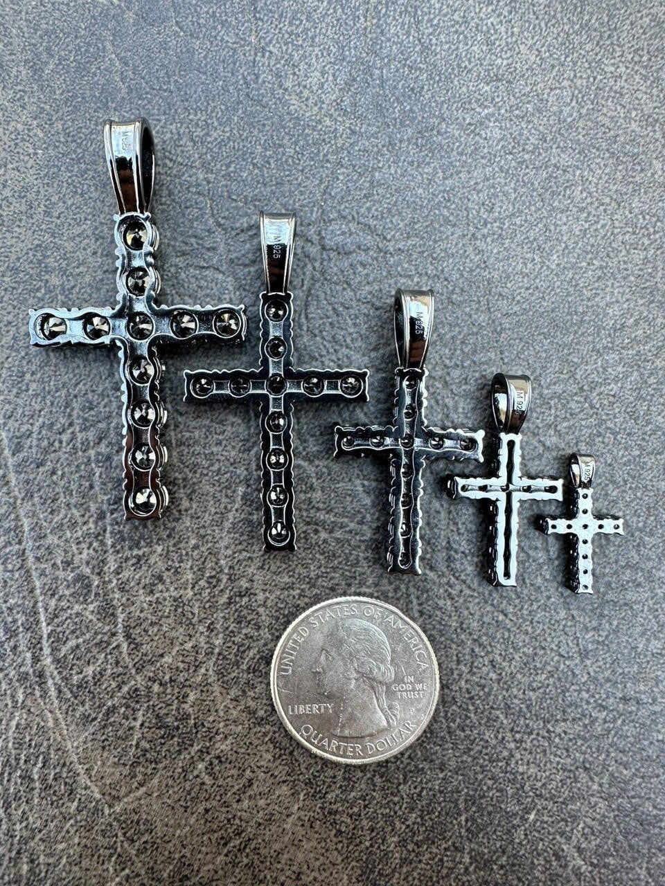 Black MOISSANITE Tennis Cross - Black Rhodium Over 925 Silver - 5 Sizes 0.75"-2.25"
