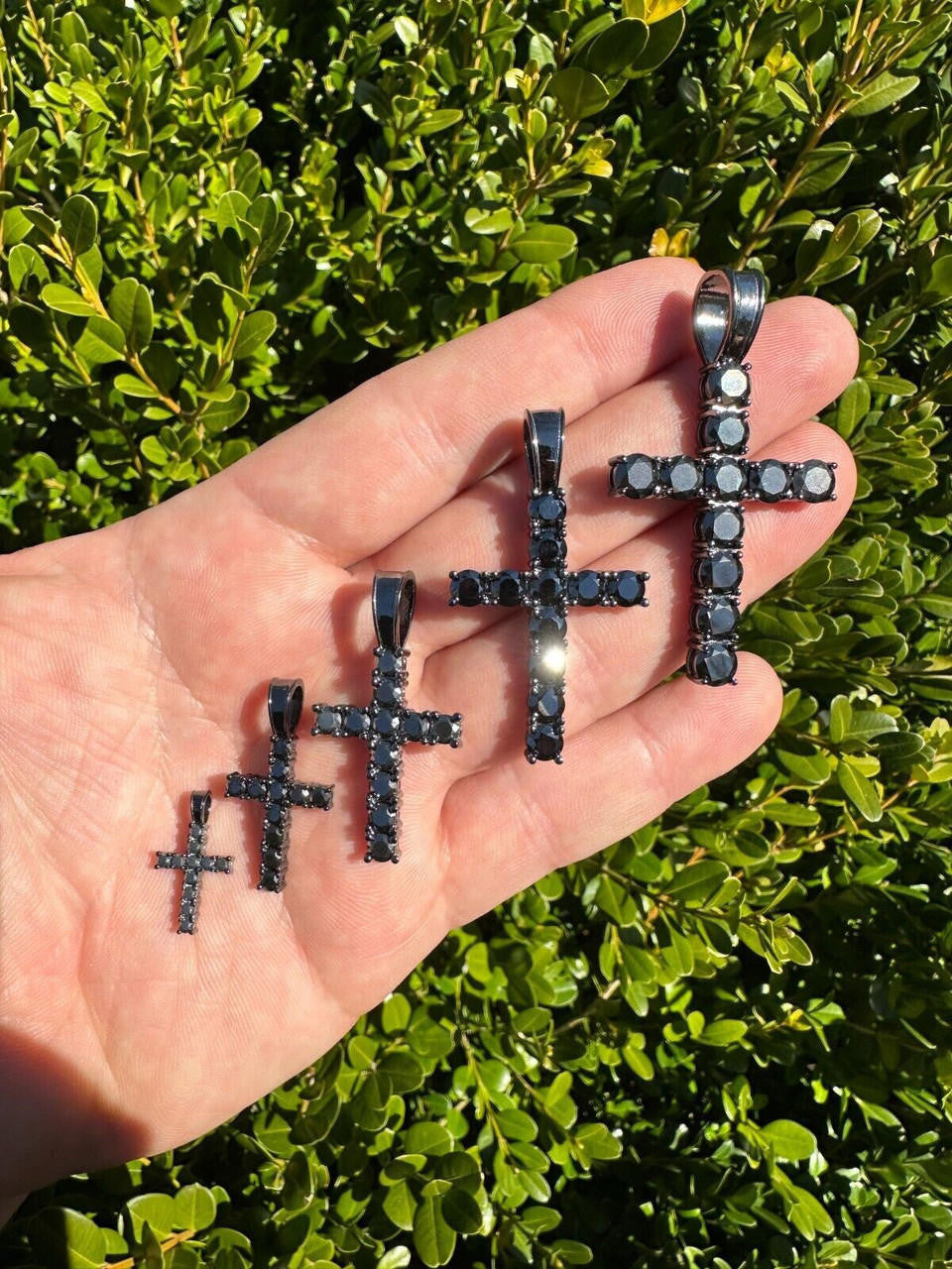 Black MOISSANITE Tennis Cross - Black Rhodium Over 925 Silver - 5 Sizes 0.75"-2.25"