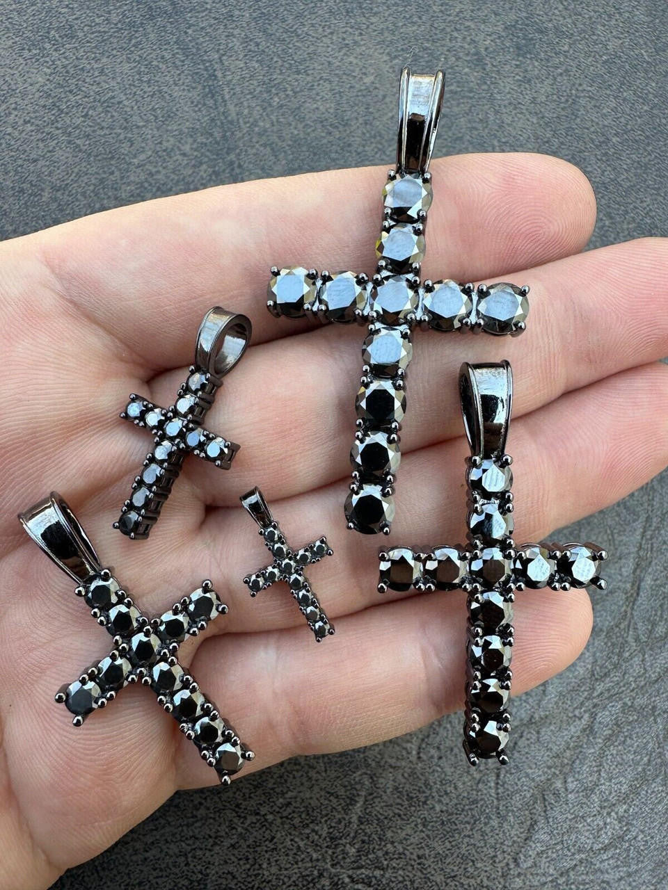 Black MOISSANITE Tennis Cross - Black Rhodium Over 925 Silver - 5 Sizes 0.75"-2.25"