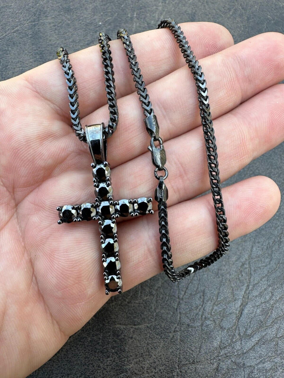 Black MOISSANITE Tennis Cross - Black Rhodium Over 925 Silver - 5 Sizes 0.75"-2.25"