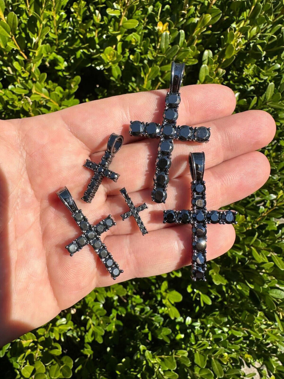 Black MOISSANITE Tennis Cross - Black Rhodium Over 925 Silver - 5 Sizes 0.75"-2.25"