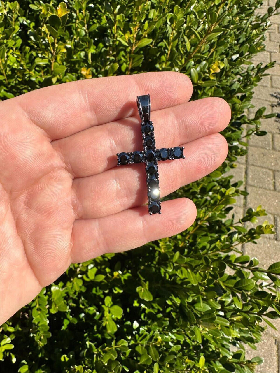 Black MOISSANITE Tennis Cross - Black Rhodium Over 925 Silver - 5 Sizes 0.75"-2.25"