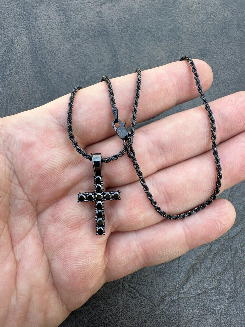Black MOISSANITE Tennis Cross - Black Rhodium Over 925 Silver - 5 Sizes 0.75"-2.25"