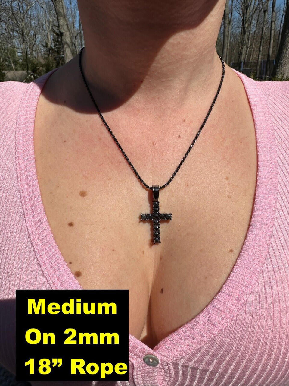 Black MOISSANITE Tennis Cross - Black Rhodium Over 925 Silver - 5 Sizes 0.75"-2.25"