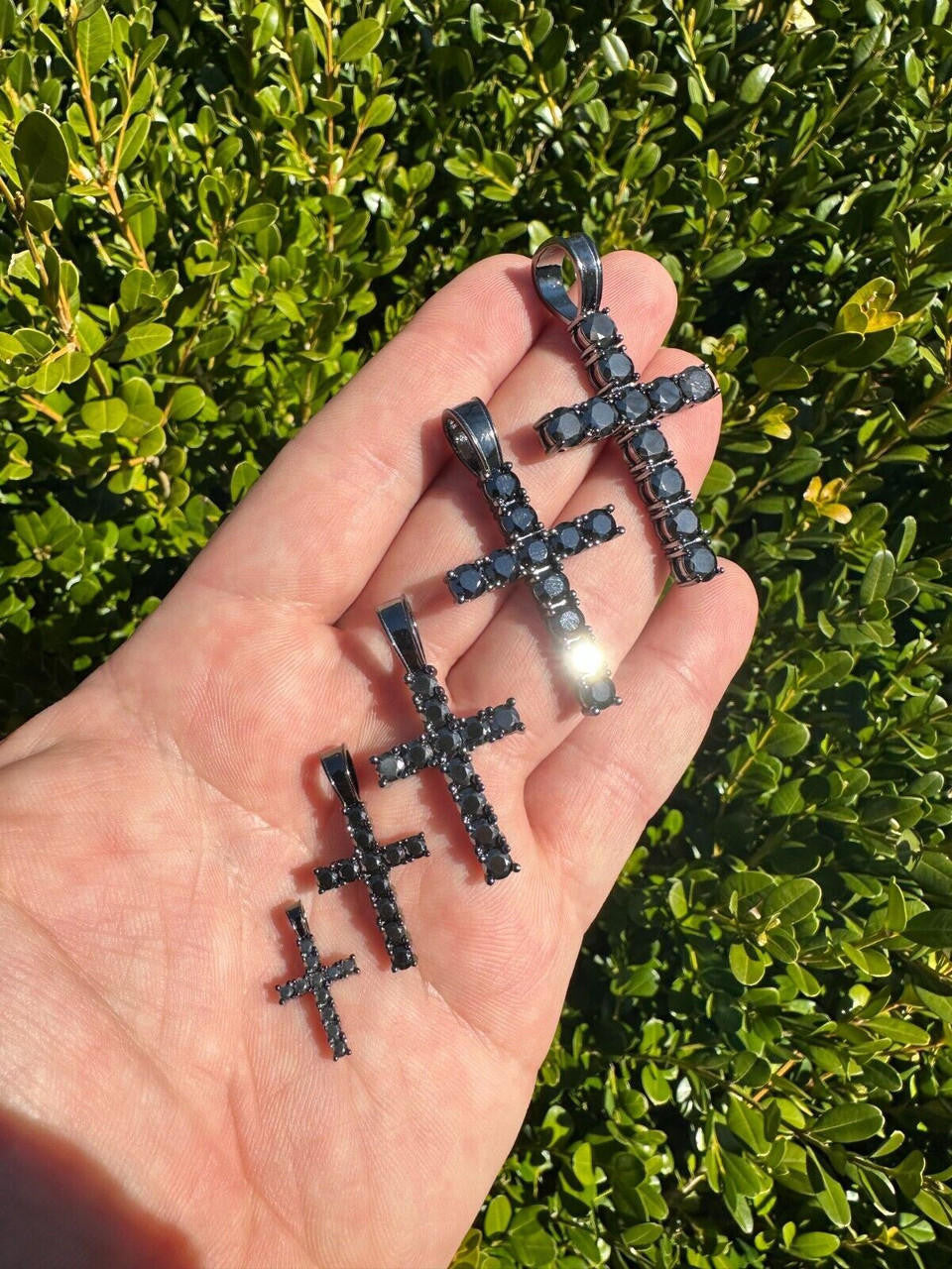 Black MOISSANITE Tennis Cross - Black Rhodium Over 925 Silver - 5 Sizes 0.75"-2.25"