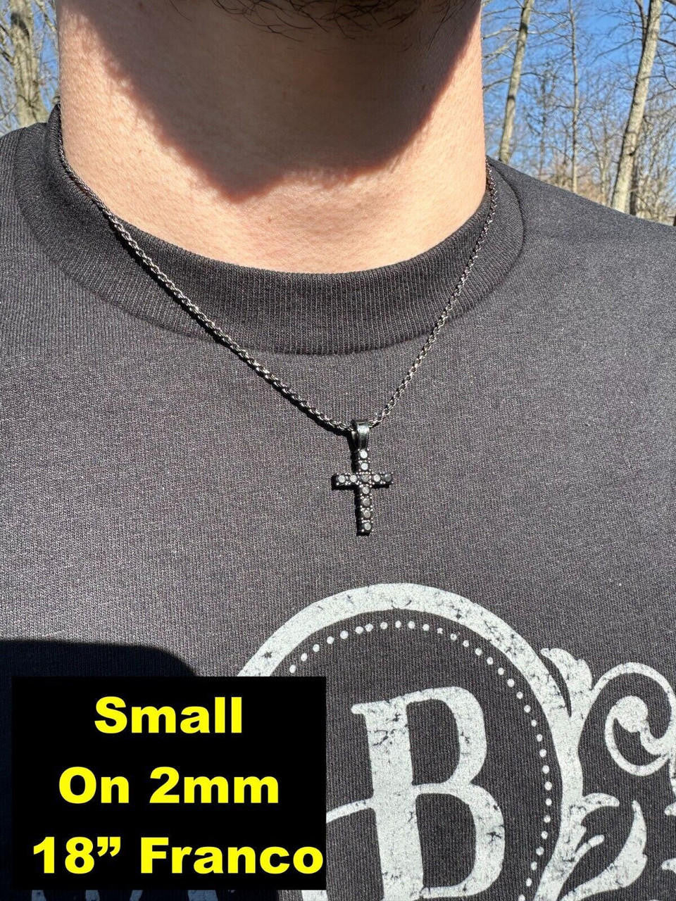 Black MOISSANITE Tennis Cross - Black Rhodium Over 925 Silver - 5 Sizes 0.75"-2.25"