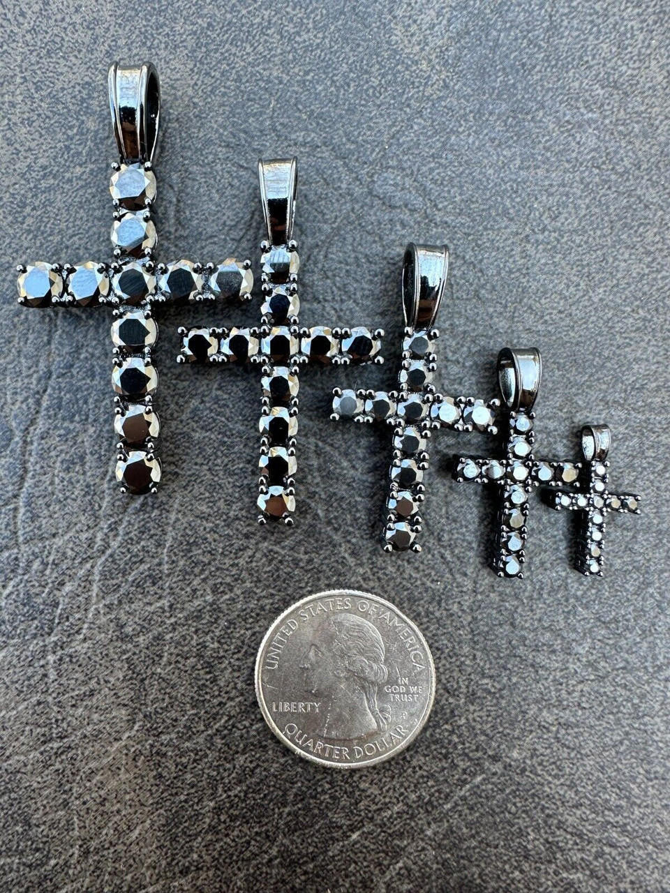 Black MOISSANITE Tennis Cross - Black Rhodium Over 925 Silver - 5 Sizes 0.75"-2.25"
