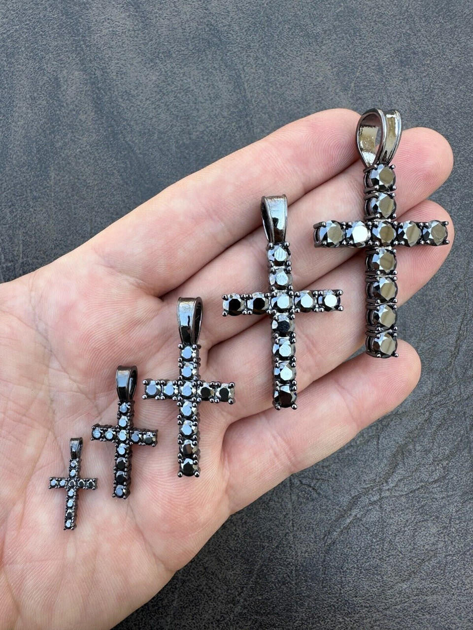 Black MOISSANITE Tennis Cross - Black Rhodium Over 925 Silver - 5 Sizes 0.75"-2.25"
