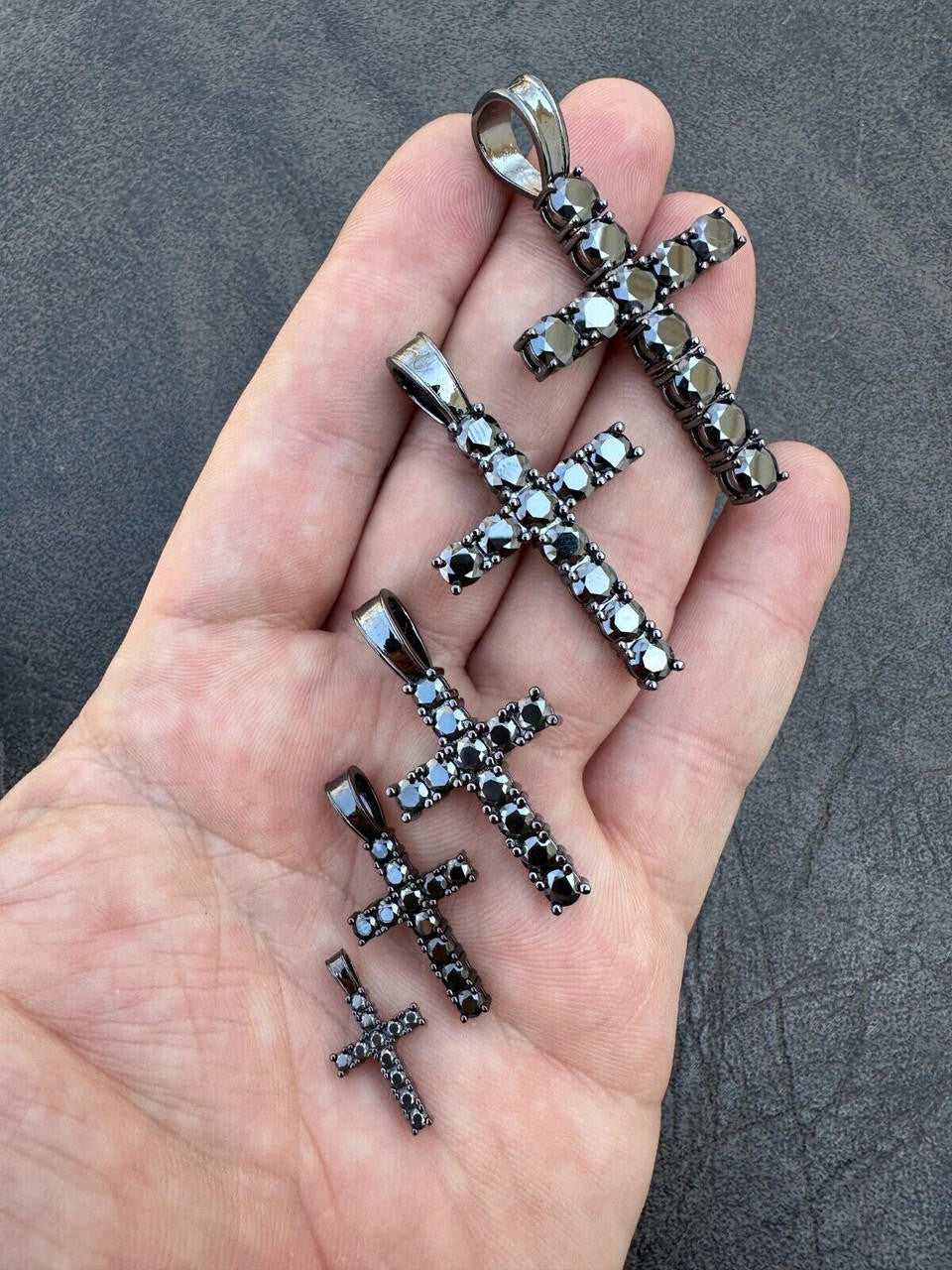 Black MOISSANITE Tennis Cross - Black Rhodium Over 925 Silver - 5 Sizes 0.75"-2.25"